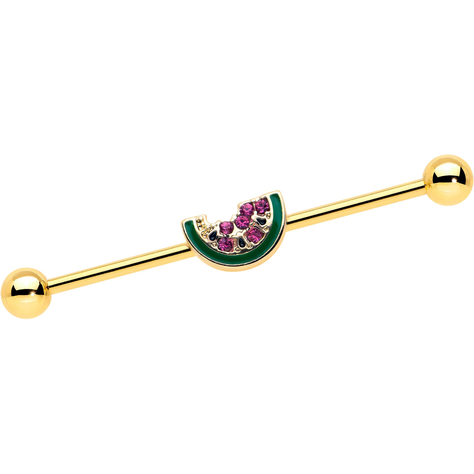 BodyCandy 14G Gold Tone Watermelon Bite Industrial Barbell 38mm — main product shot