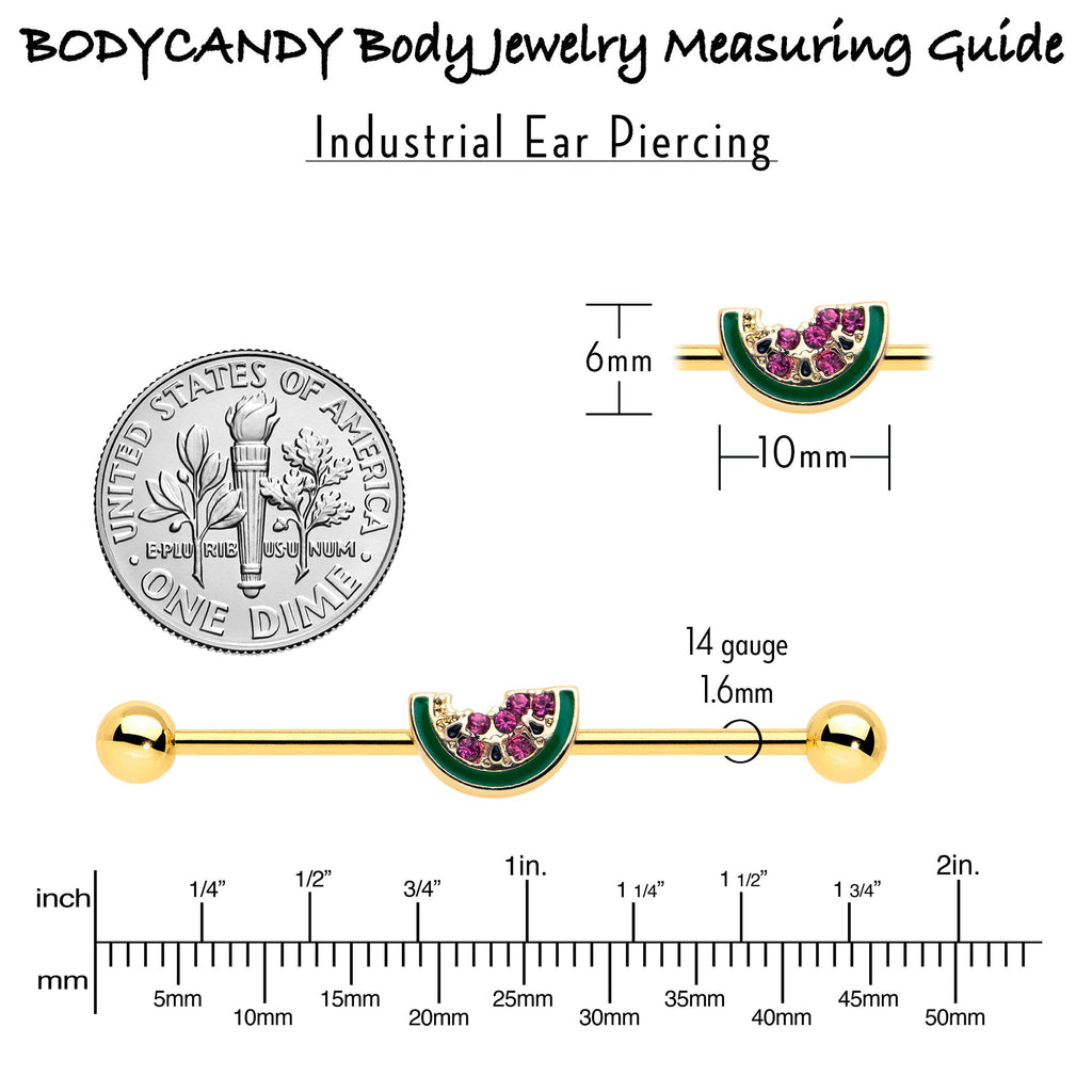 BodyCandy 14G Gold Tone Watermelon Bite Industrial Barbell 38mm — alternative angle