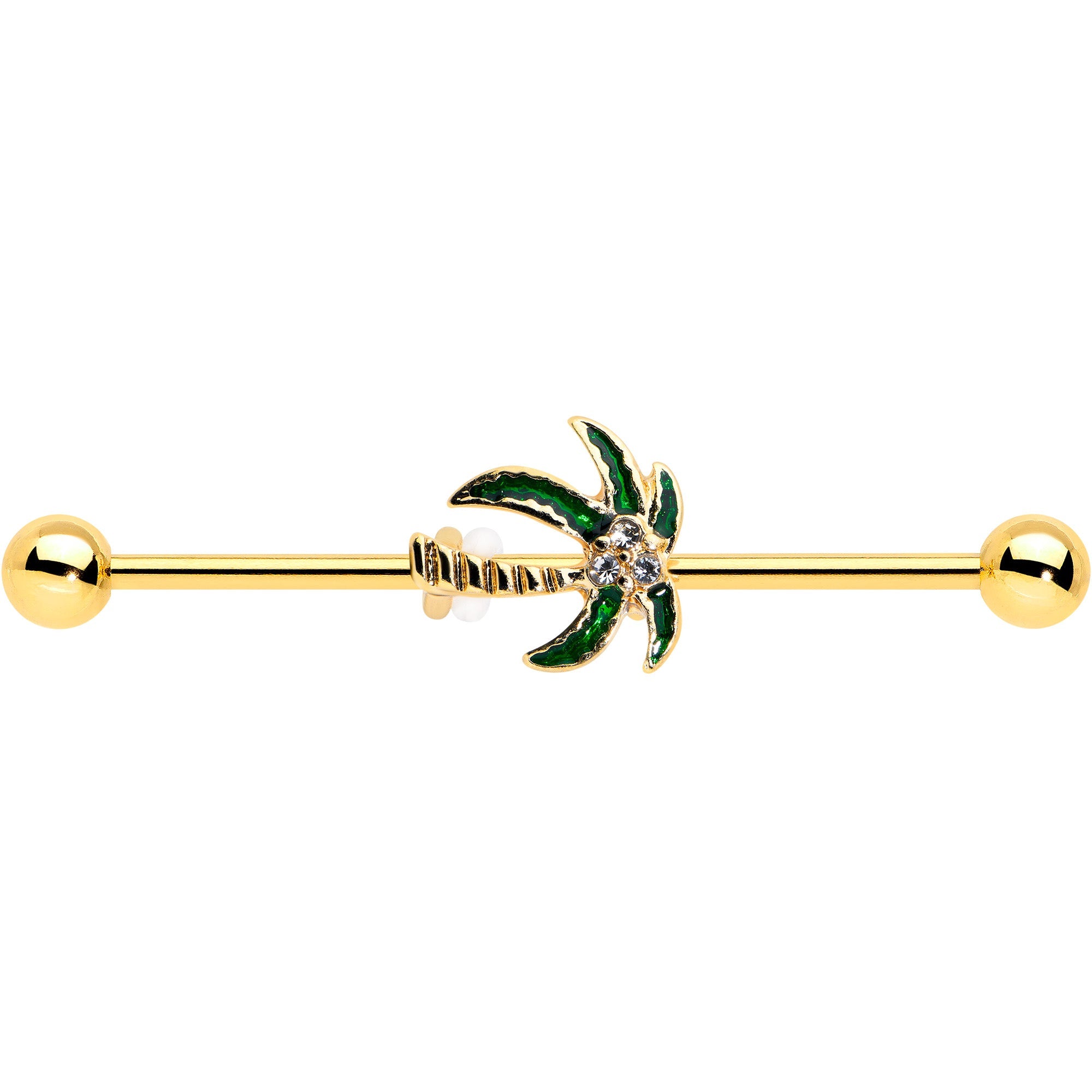 BodyCandy 14G Clear Gem Gold Tone Palm Tree Style Industrial Barbell 38mm — size reference