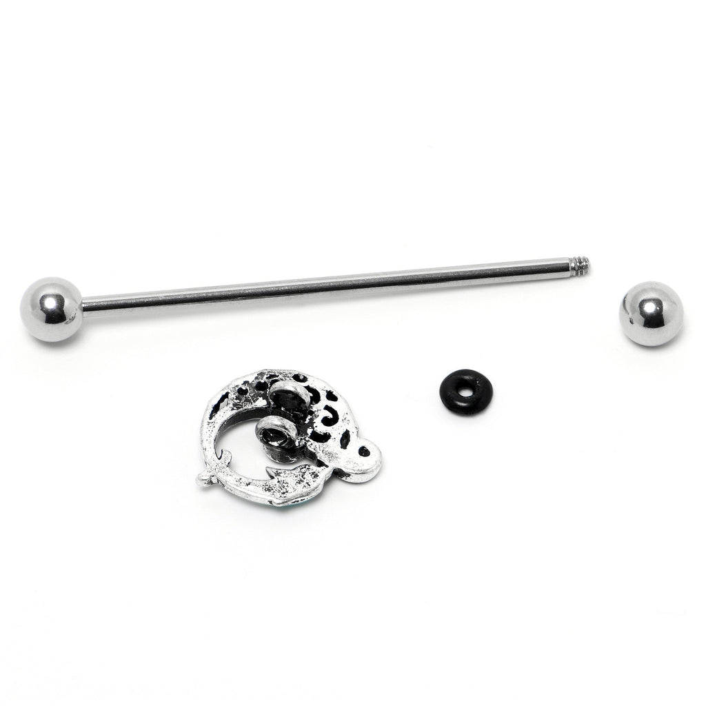 BodyCandy 14G Leaping Blue Dolphin Industrial Barbell 38mm — side view