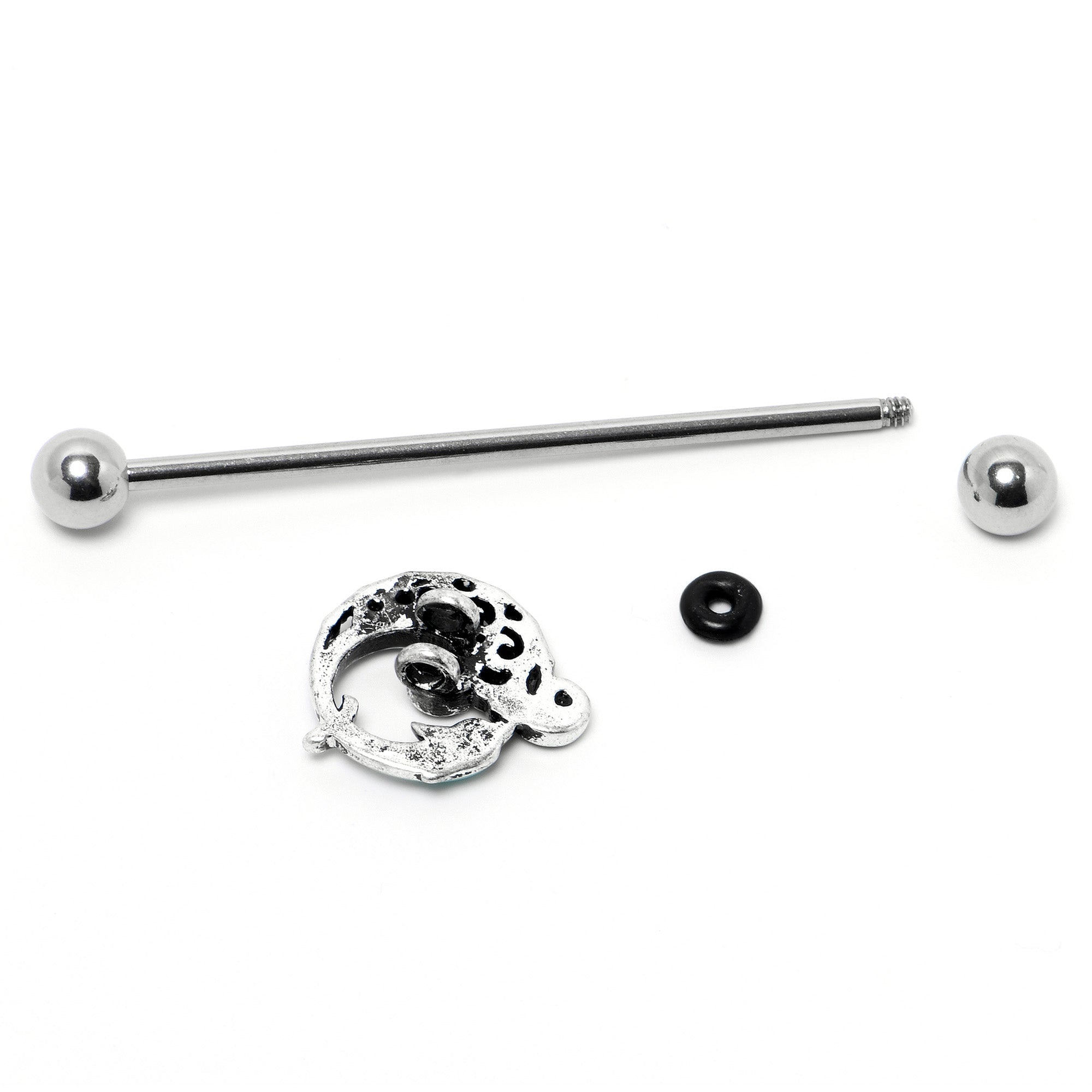 BodyCandy 14G Leaping Blue Dolphin Industrial Barbell 38mm — side view