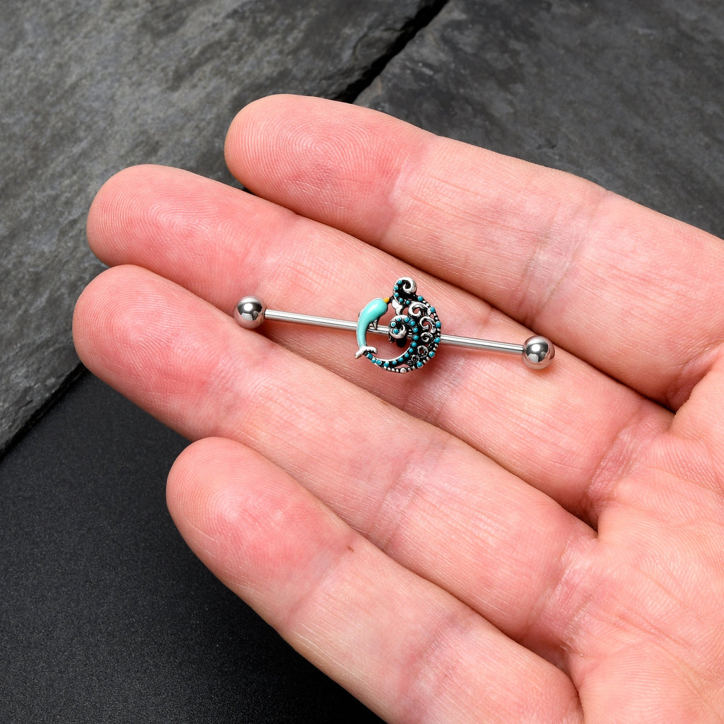 BodyCandy 14G Leaping Blue Dolphin Industrial Barbell 38mm — back view