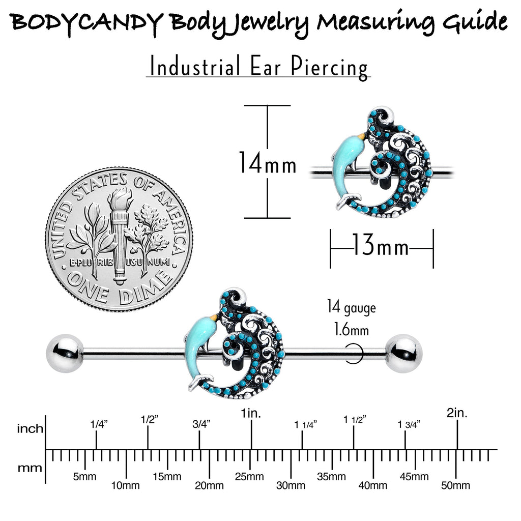 BodyCandy 14G Leaping Blue Dolphin Industrial Barbell 38mm — alternative angle