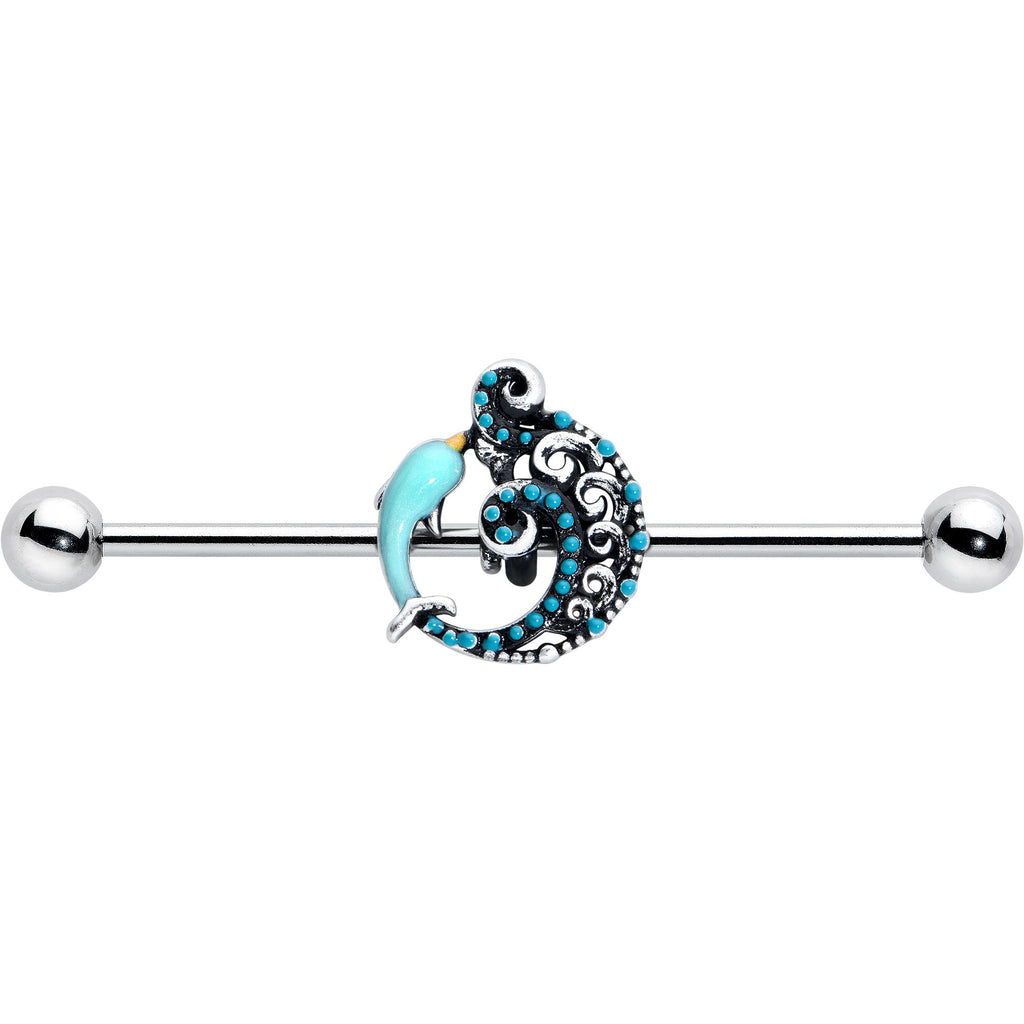 BodyCandy 14G Leaping Blue Dolphin Industrial Barbell 38mm — size reference