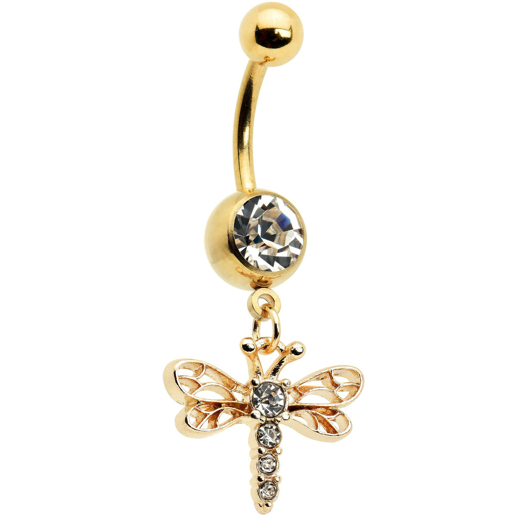 BodyCandy Clear Gem Gold Tone Flying Dragonfly Dangle Belly Ring — main product shot