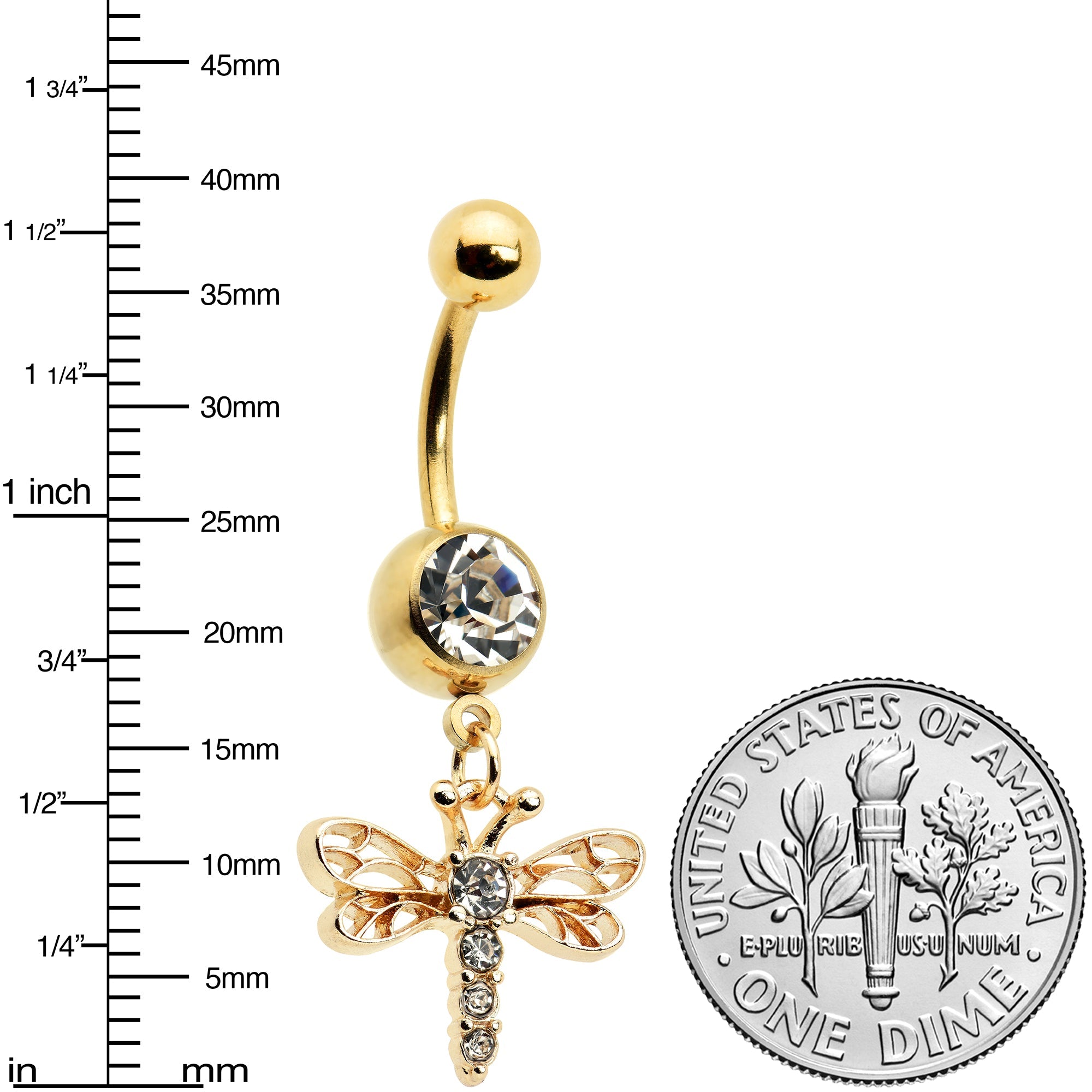 BodyCandy Clear Gem Gold Tone Flying Dragonfly Dangle Belly Ring — lifestyle context