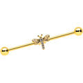 BodyCandy 14G Clear Gem Gold Tone Flying Dragonfly Industrial Barbell 38mm — main product shot