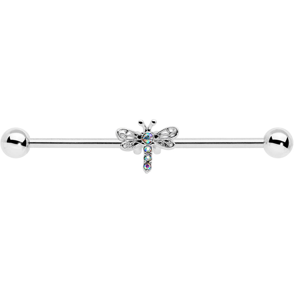 BodyCandy 14G Aurora Gem Dragonfly Flying Industrial Barbell 38mm — detail close-up