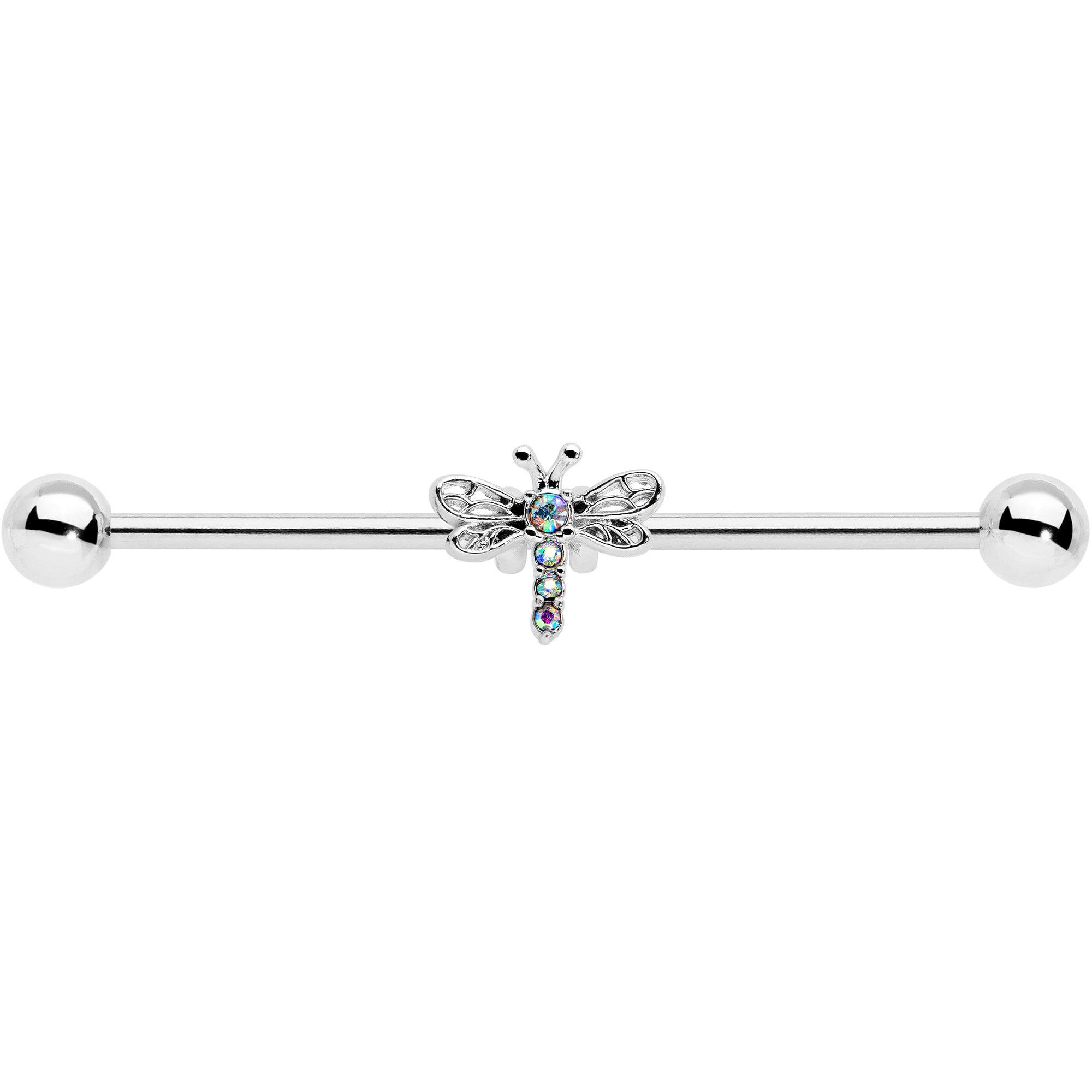 BodyCandy 14G Aurora Gem Dragonfly Flying Industrial Barbell 38mm — detail close-up