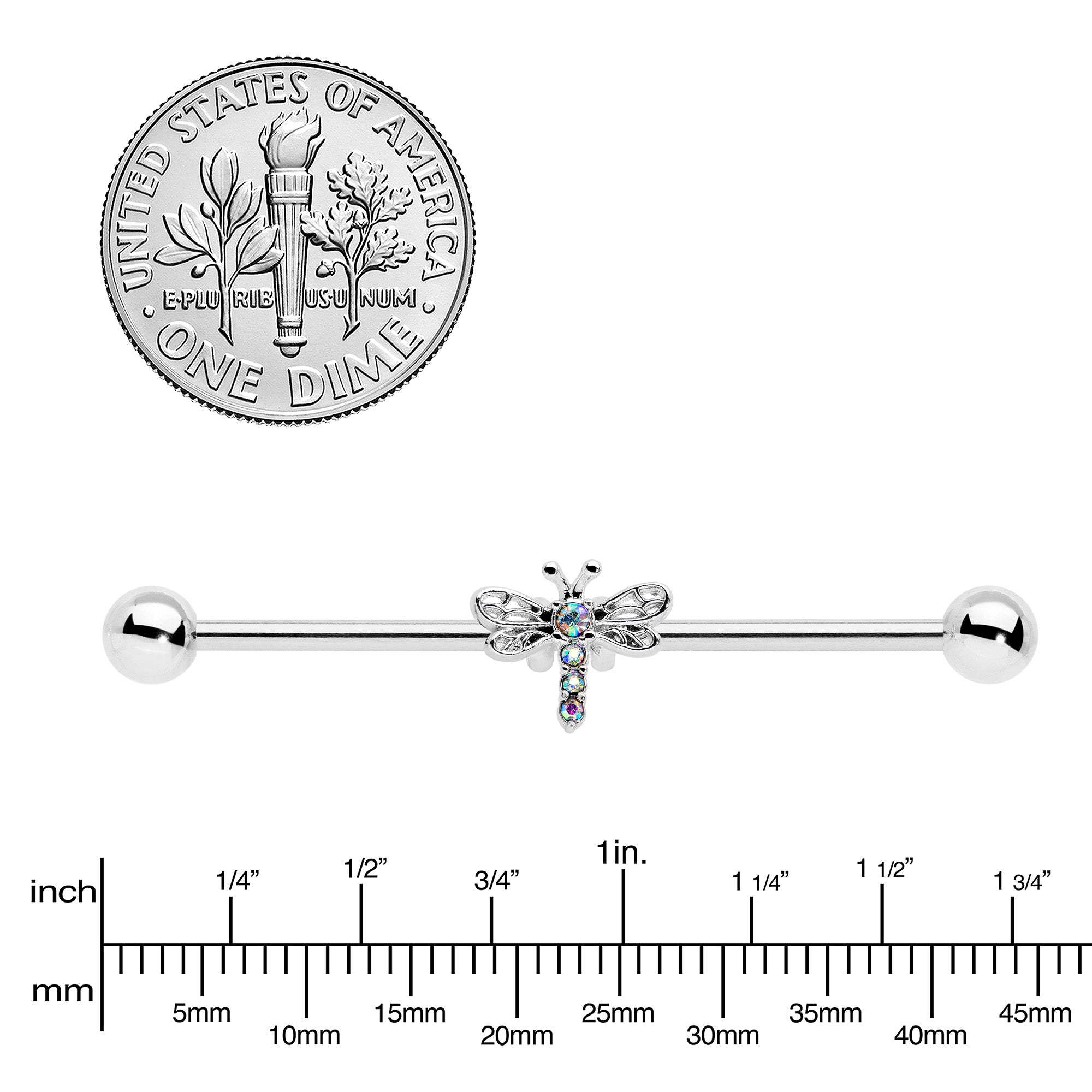 BodyCandy 14G Aurora Gem Dragonfly Flying Industrial Barbell 38mm — lifestyle context