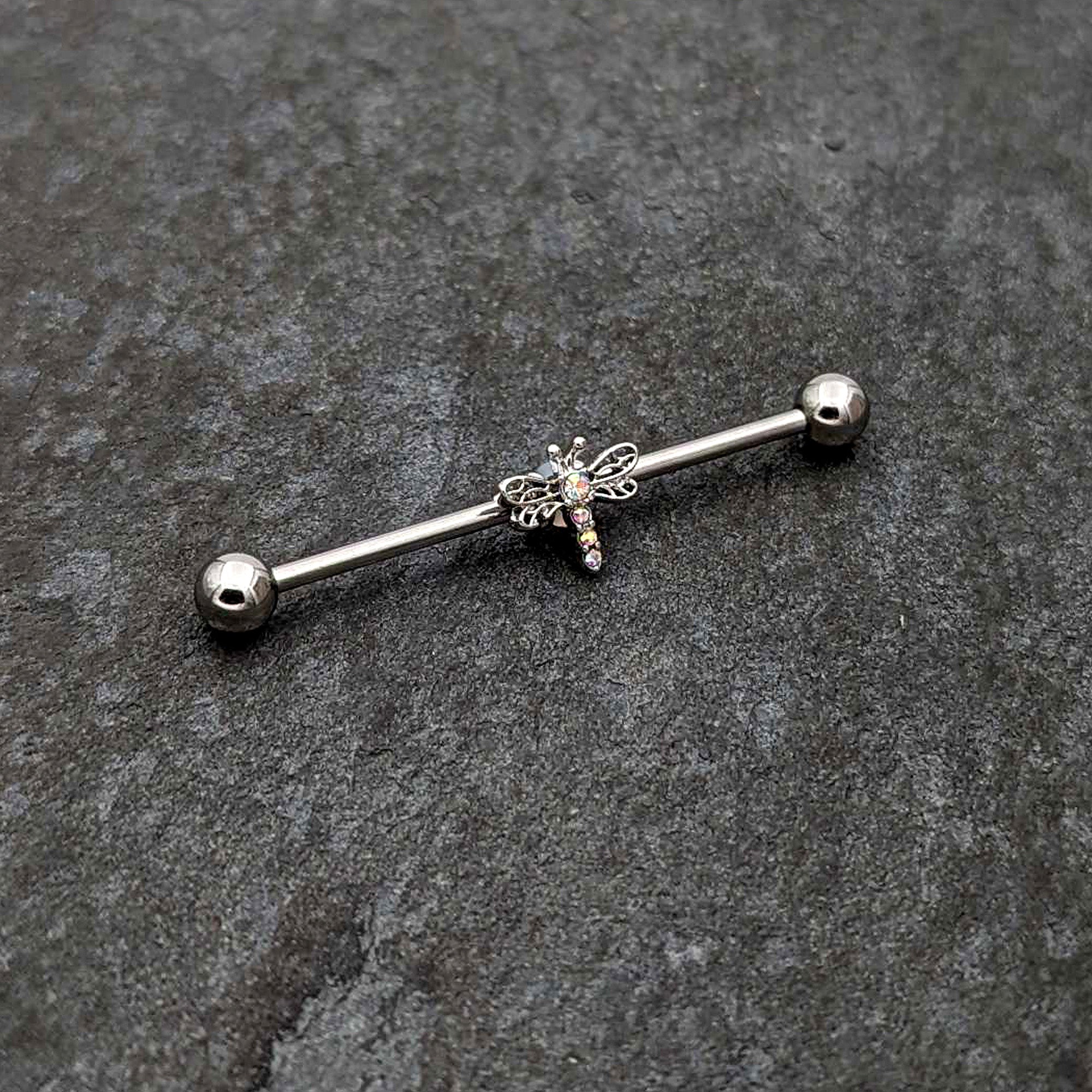 BodyCandy 14G Aurora Gem Dragonfly Flying Industrial Barbell 38mm — side view