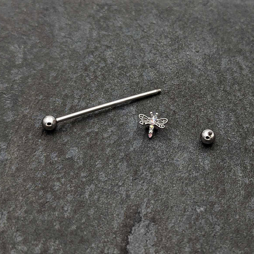 BodyCandy 14G Aurora Gem Dragonfly Flying Industrial Barbell 38mm — back view