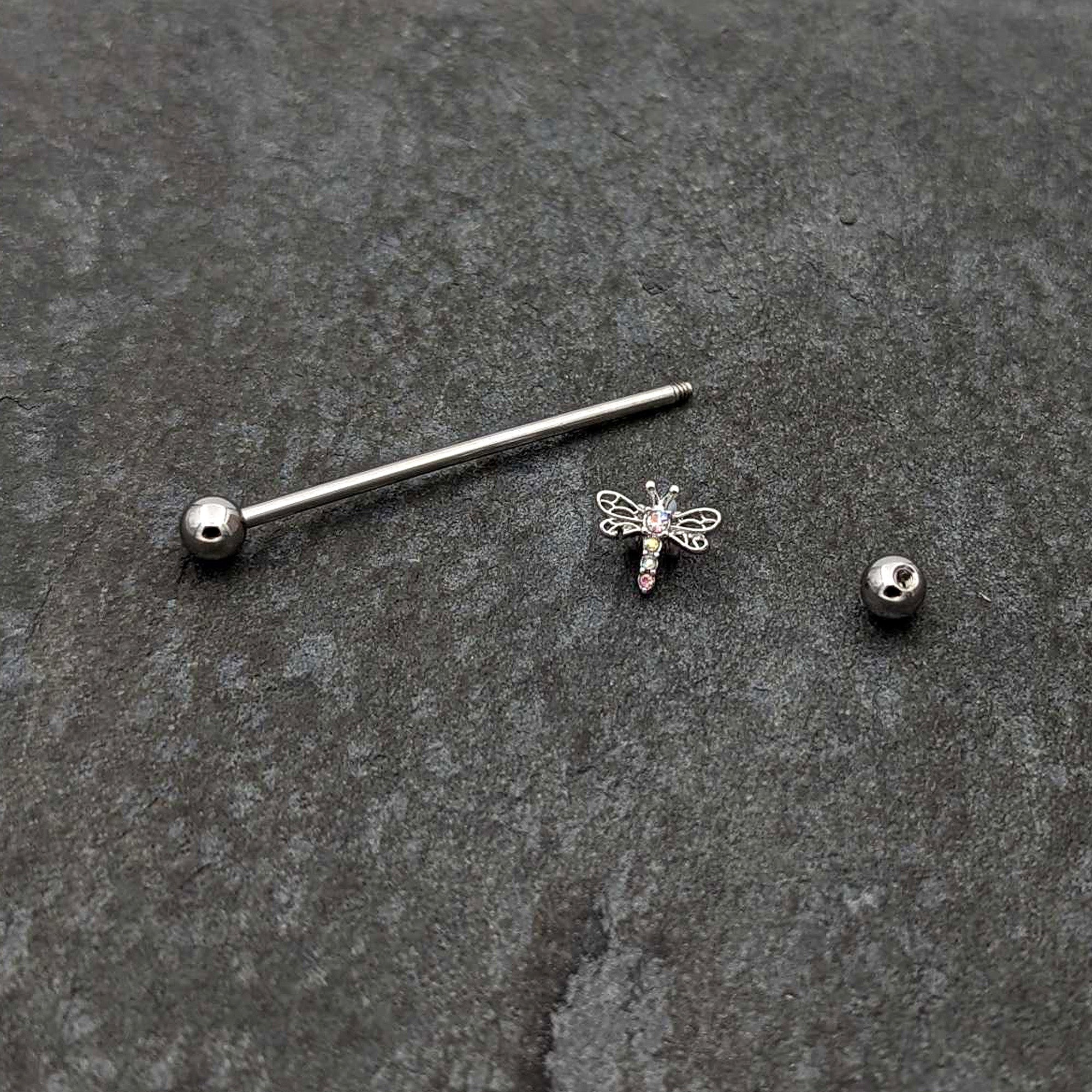 BodyCandy 14G Aurora Gem Dragonfly Flying Industrial Barbell 38mm — back view