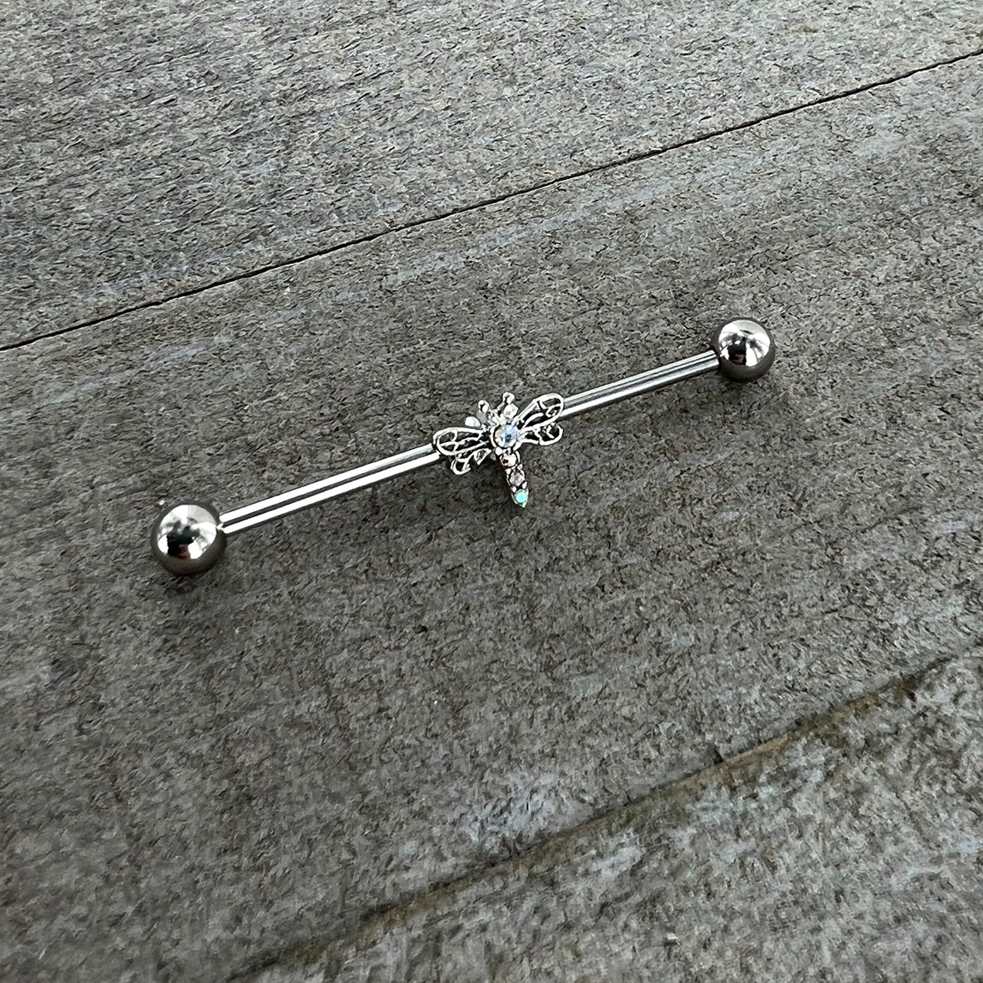 BodyCandy 14G Aurora Gem Dragonfly Flying Industrial Barbell 38mm — alternative angle