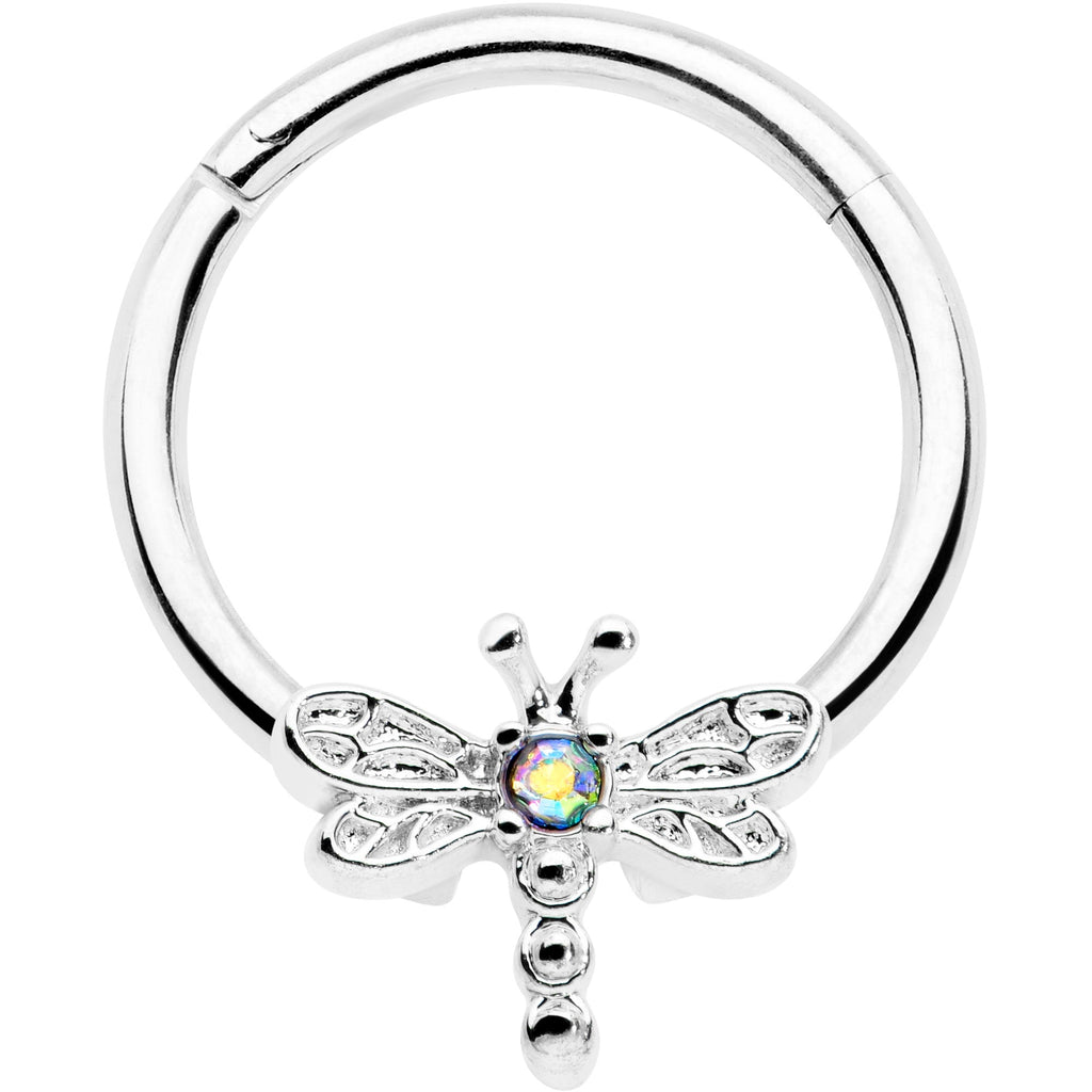 BodyCandy 16G 3/8 Aurora Gem Dragonfly Flying Hinged Segment Ring — main product shot