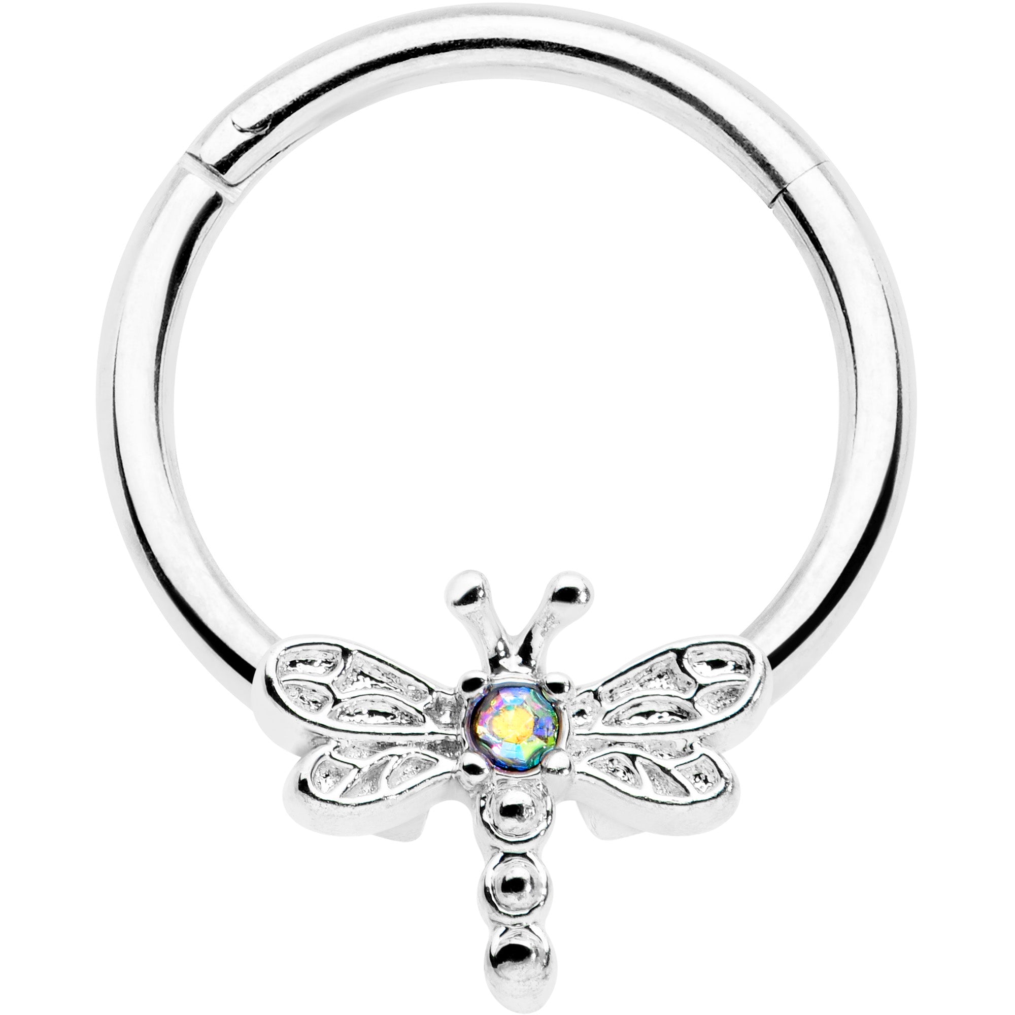BodyCandy 16G 3/8 Aurora Gem Dragonfly Flying Hinged Segment Ring — main product shot
