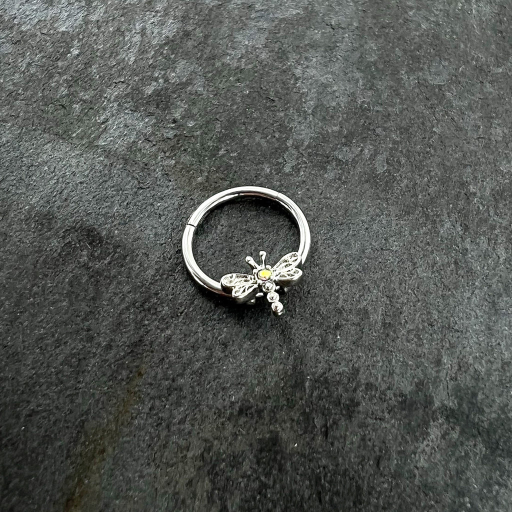 BodyCandy 16G 3/8 Aurora Gem Dragonfly Flying Hinged Segment Ring — side view