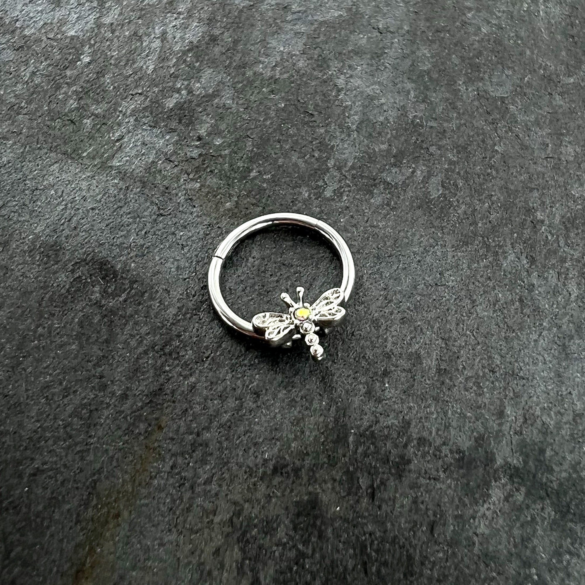 BodyCandy 16G 3/8 Aurora Gem Dragonfly Flying Hinged Segment Ring — side view