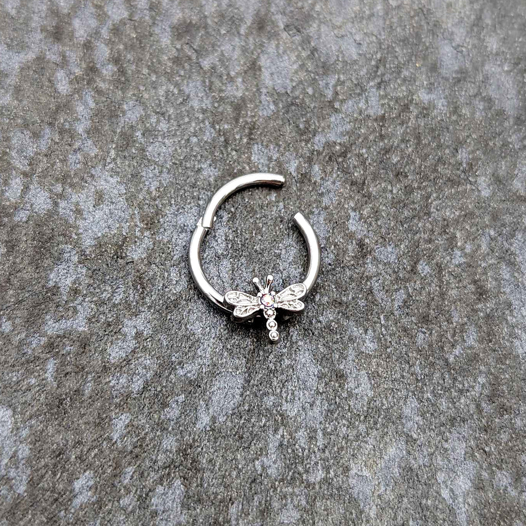 BodyCandy 16G 3/8 Aurora Gem Dragonfly Flying Hinged Segment Ring — back view