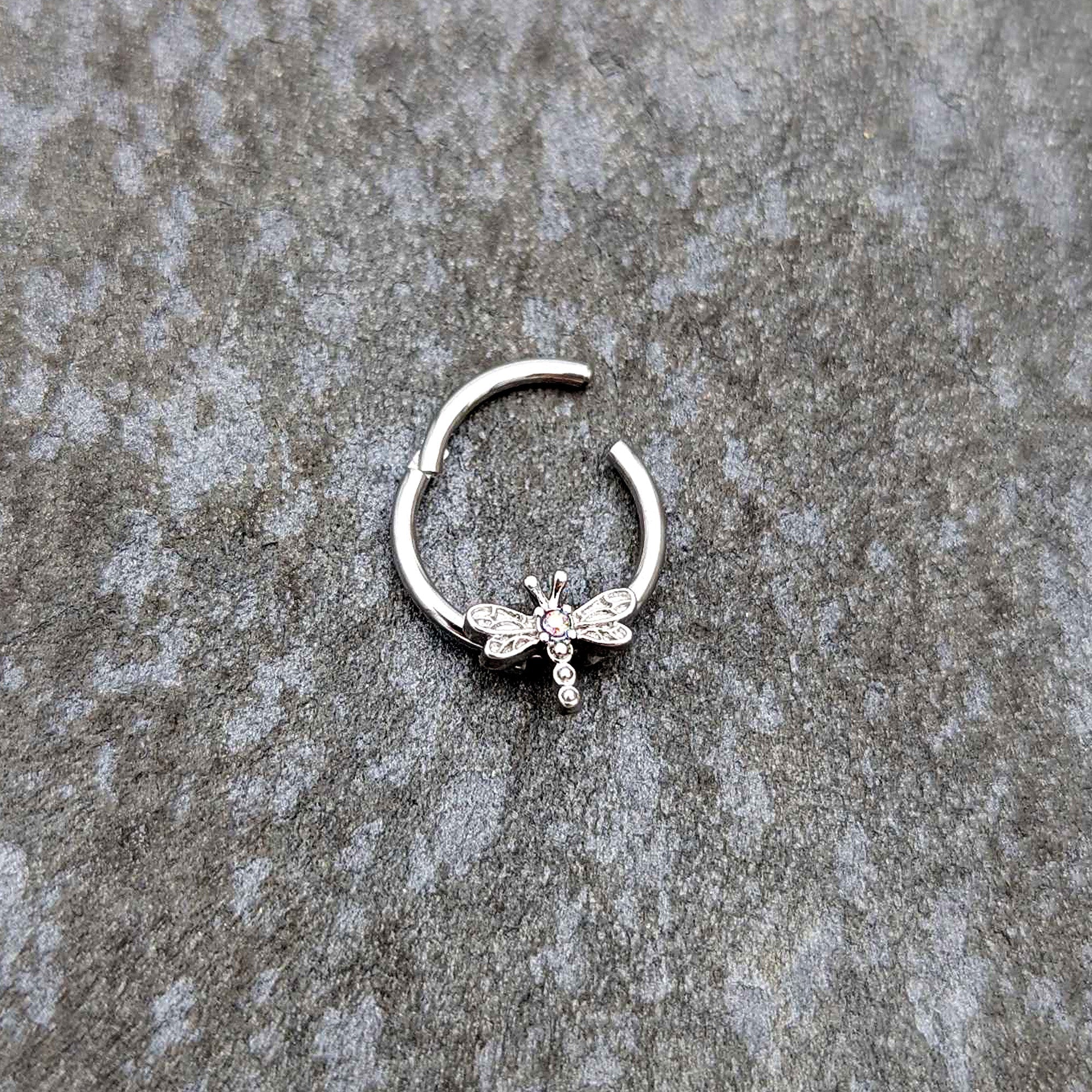 BodyCandy 16G 3/8 Aurora Gem Dragonfly Flying Hinged Segment Ring — back view