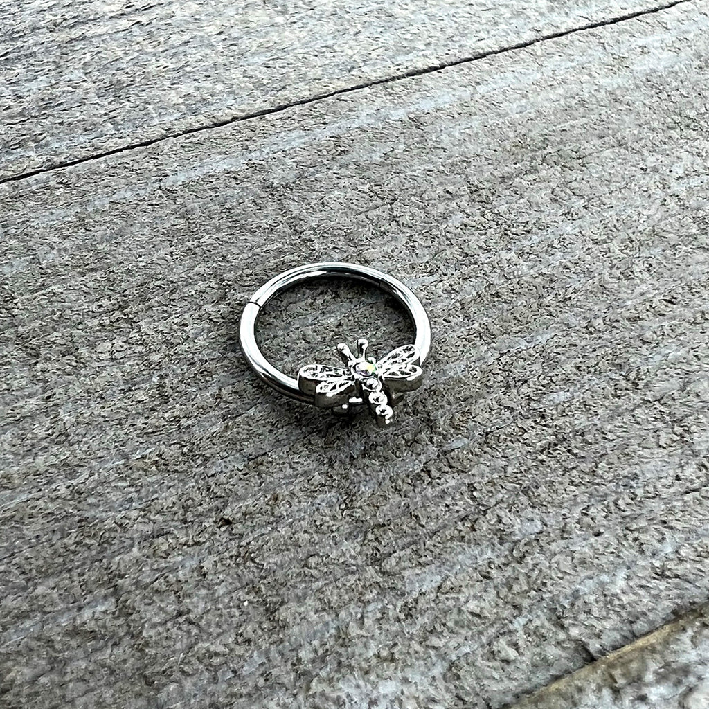 BodyCandy 16G 3/8 Aurora Gem Dragonfly Flying Hinged Segment Ring — alternative angle