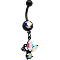BodyCandy Aurora Gem Black Fleur de Lis Butterfly Dangle Belly Ring — main product shot