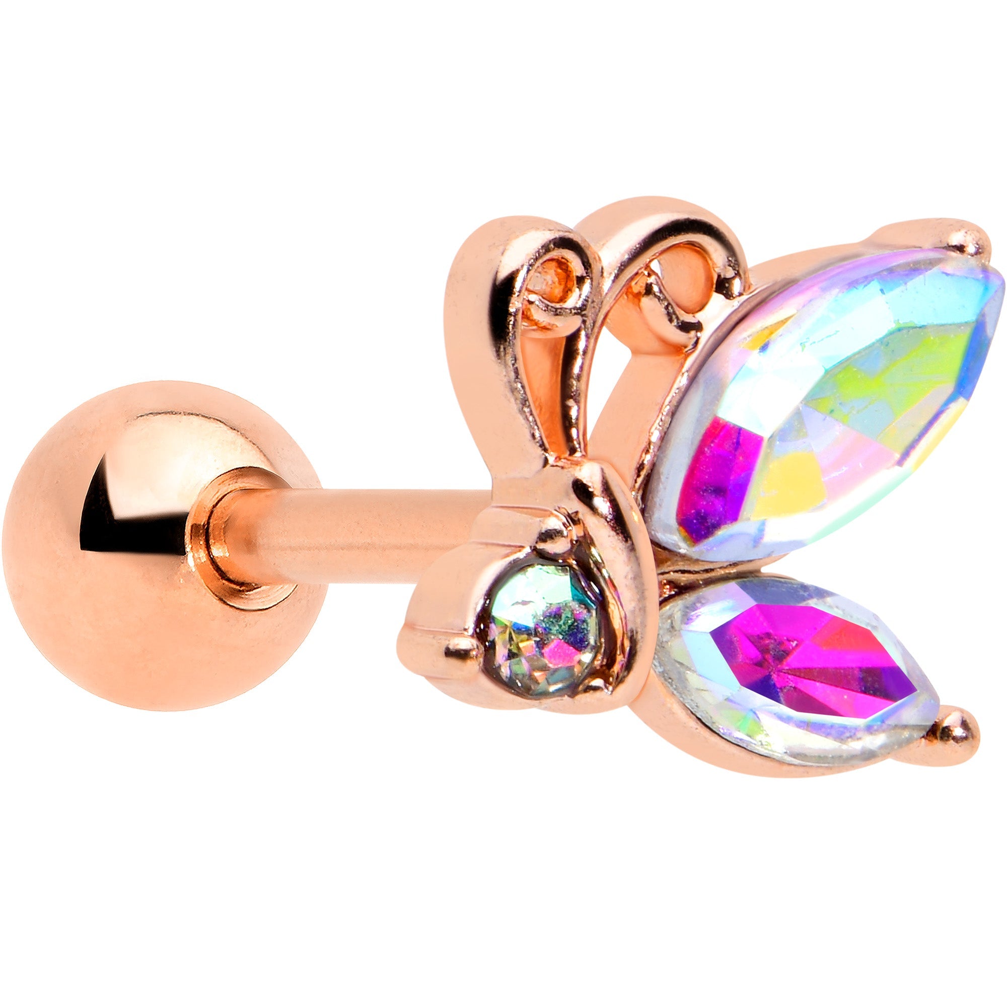 BodyCandy 16G 1/4 Aurora CZ Gem Rose Gold Hue Fleur de Lis Cartilage Earring — main product shot