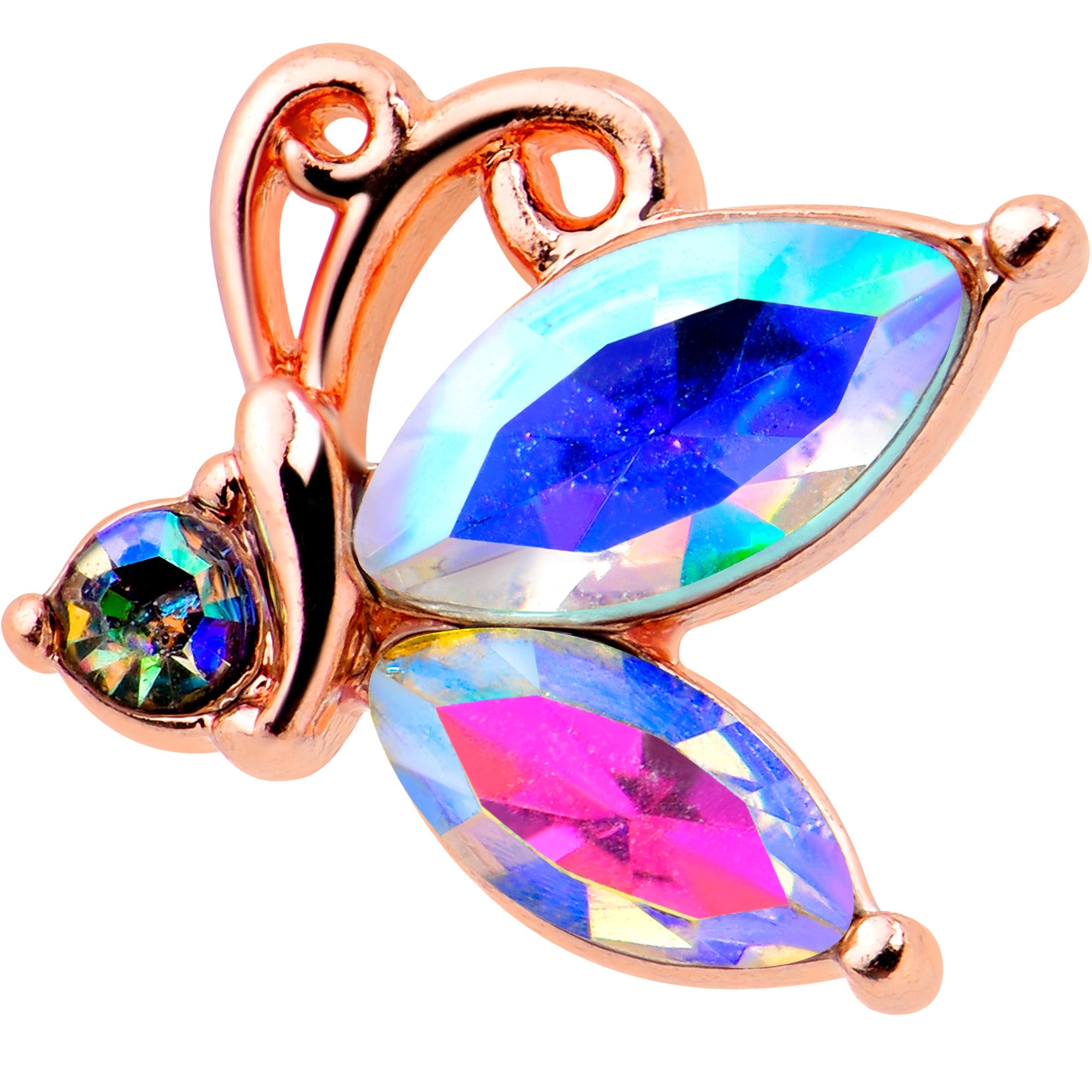 BodyCandy 16G 1/4 Aurora CZ Gem Rose Gold Hue Fleur de Lis Cartilage Earring — detail close-up