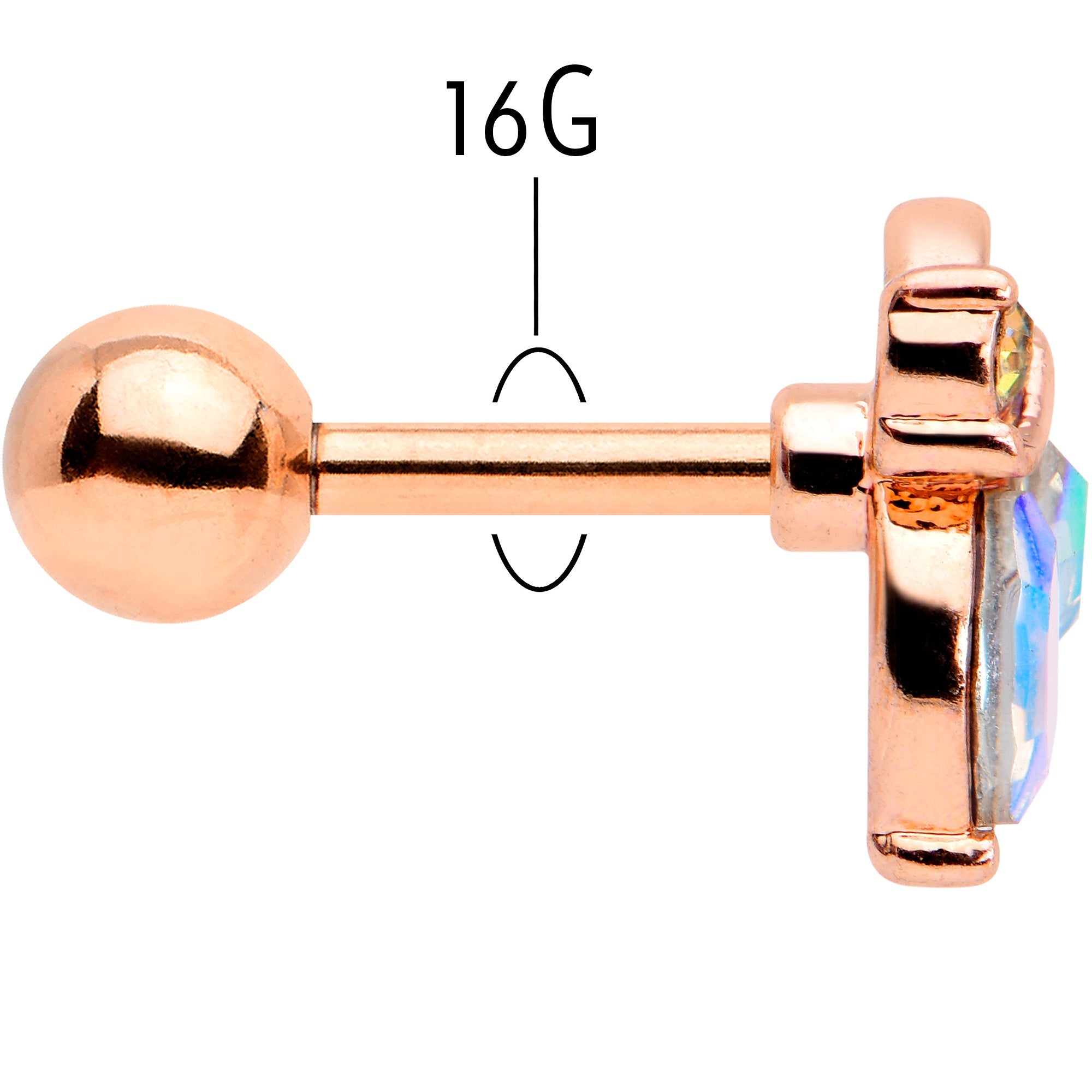 BodyCandy 16G 1/4 Aurora CZ Gem Rose Gold Hue Fleur de Lis Cartilage Earring — back view