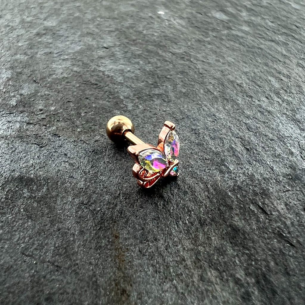 BodyCandy 16G 1/4 Aurora CZ Gem Rose Gold Hue Fleur de Lis Cartilage Earring — alternative angle