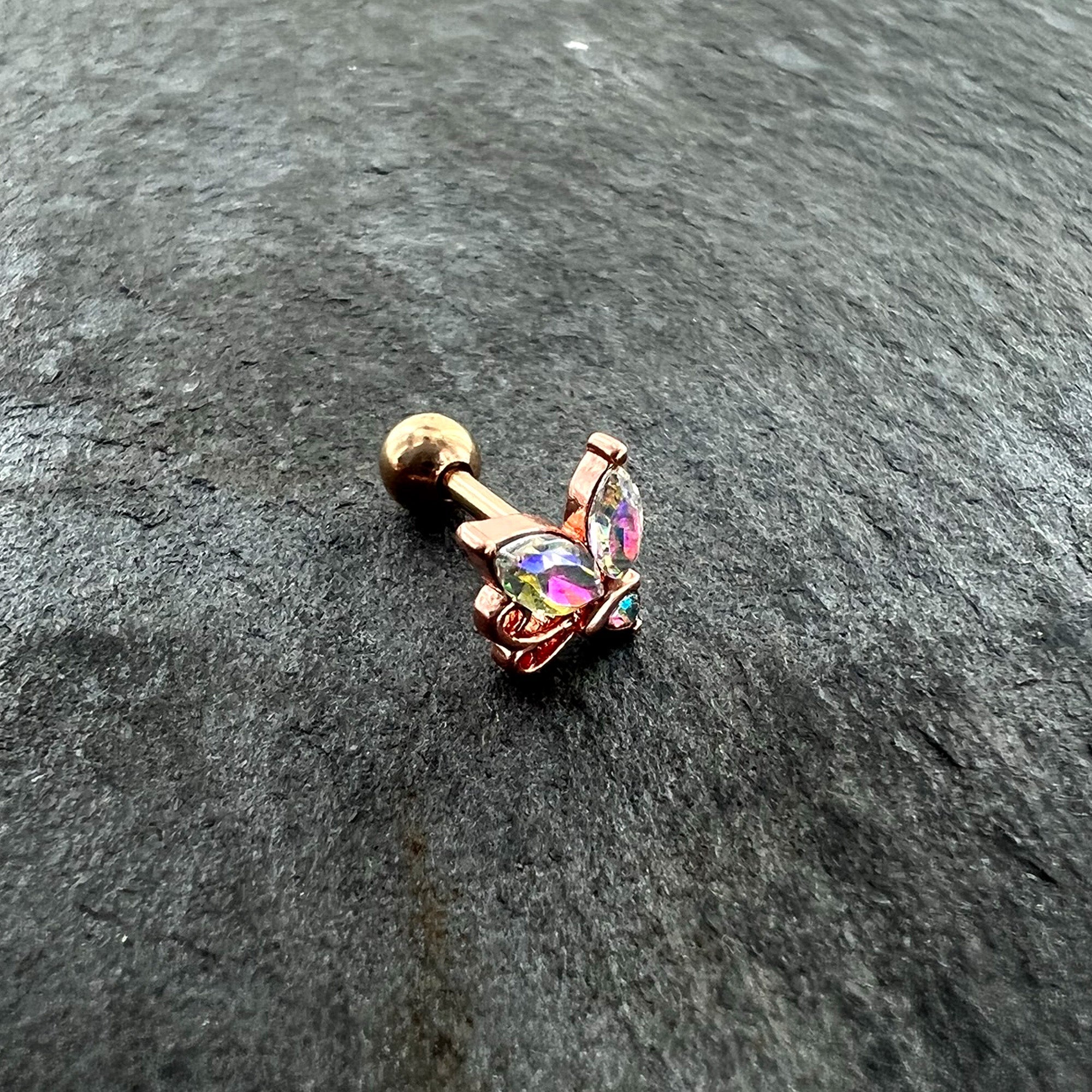 BodyCandy 16G 1/4 Aurora CZ Gem Rose Gold Hue Fleur de Lis Cartilage Earring — alternative angle