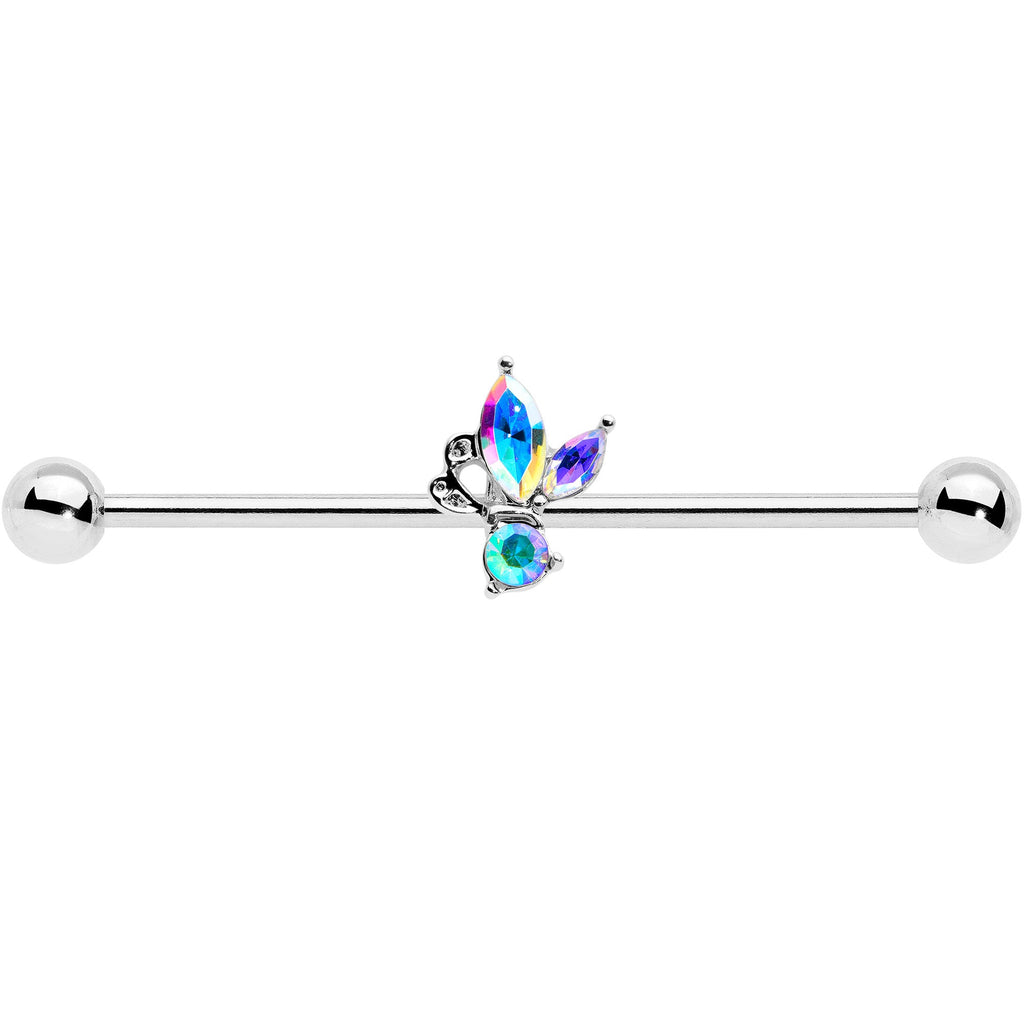 BodyCandy 14G Aurora CZ Gem Fleur de Lis Industrial Barbell 38mm — detail close-up