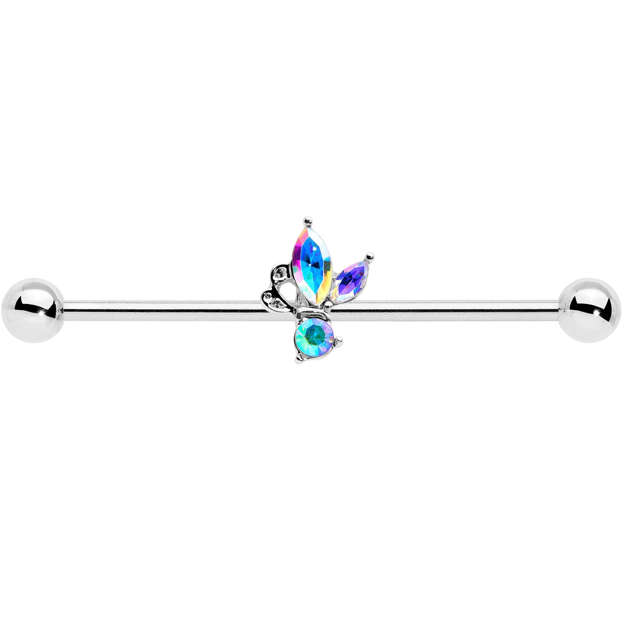 BodyCandy 14G Aurora CZ Gem Fleur de Lis Industrial Barbell 38mm — detail close-up