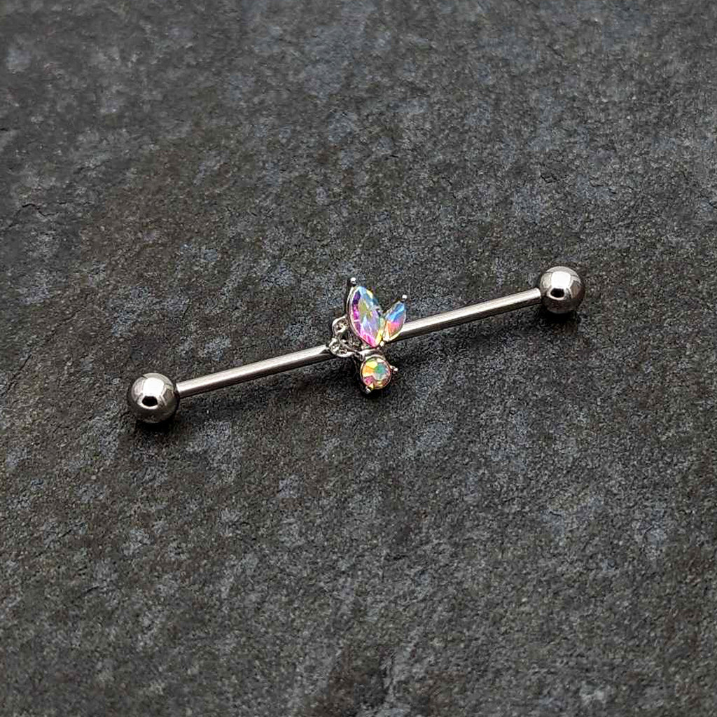 BodyCandy 14G Aurora CZ Gem Fleur de Lis Industrial Barbell 38mm — side view