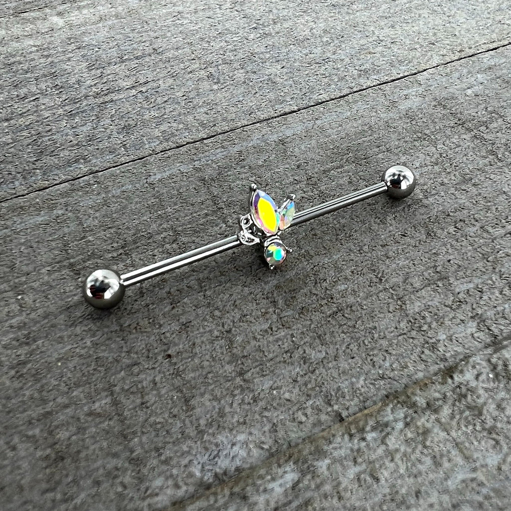 BodyCandy 14G Aurora CZ Gem Fleur de Lis Industrial Barbell 38mm — alternative angle
