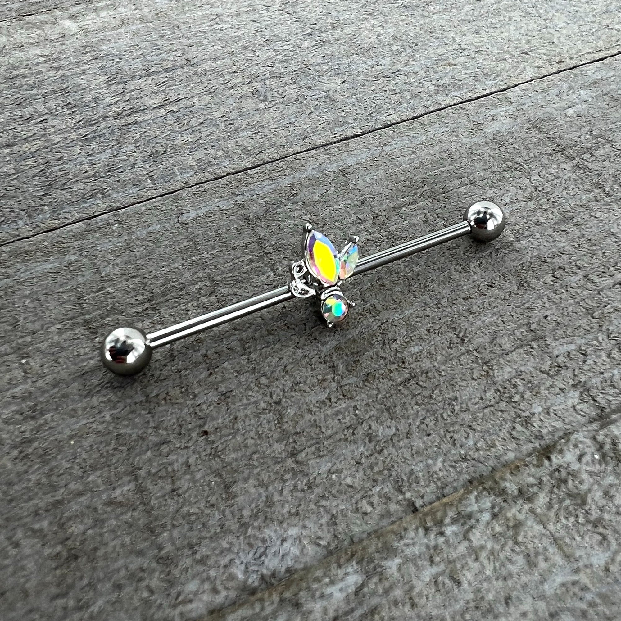 BodyCandy 14G Aurora CZ Gem Fleur de Lis Industrial Barbell 38mm — alternative angle