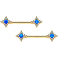 BodyCandy 14G 9/16 Blue Synthetic Opal Gold Tone Rhombus Nipple Ring Set — main product shot