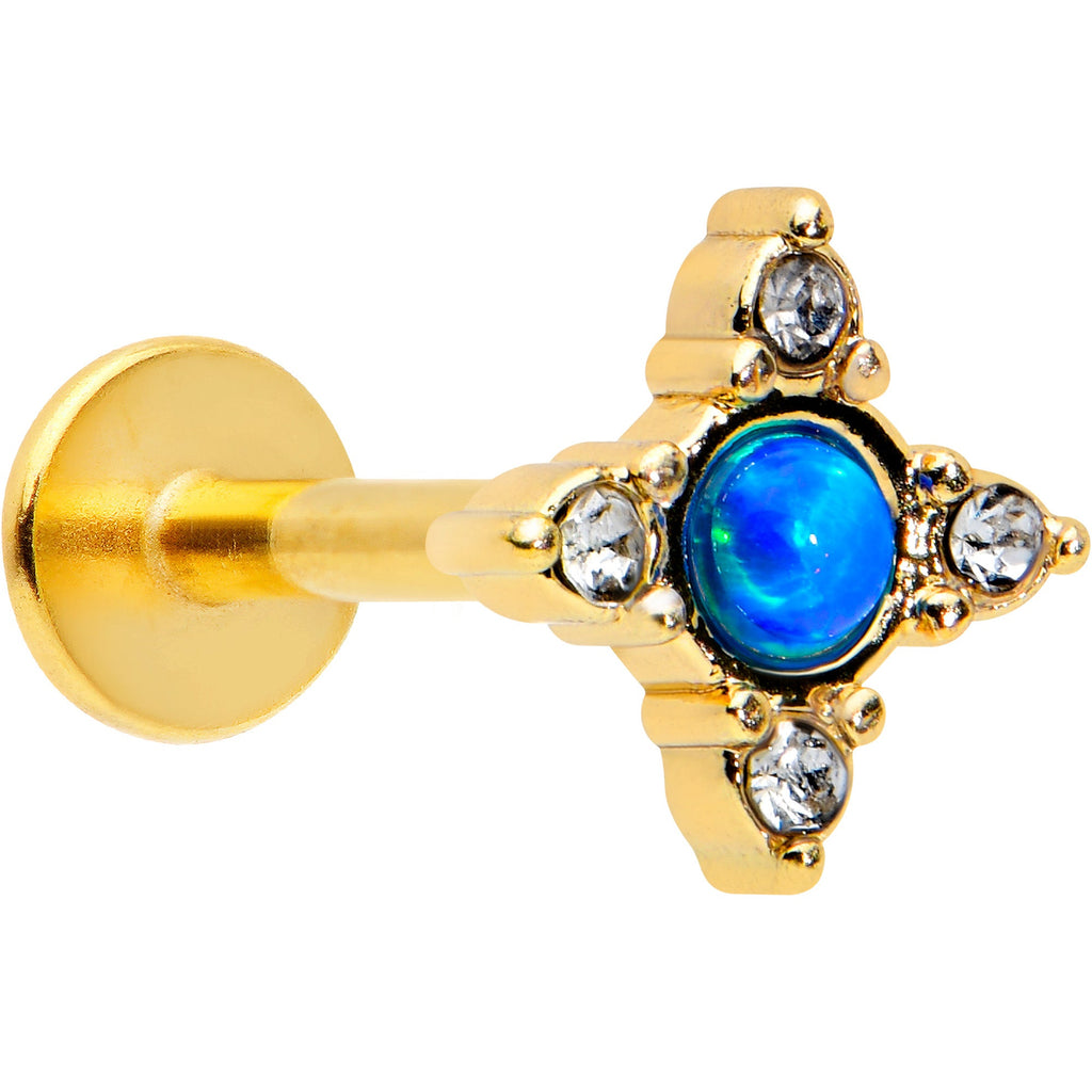 BodyCandy 16G 5/16 Blue Synthetic Opal Gold Hue Rhombus Labret Monroe Tragus — main product shot