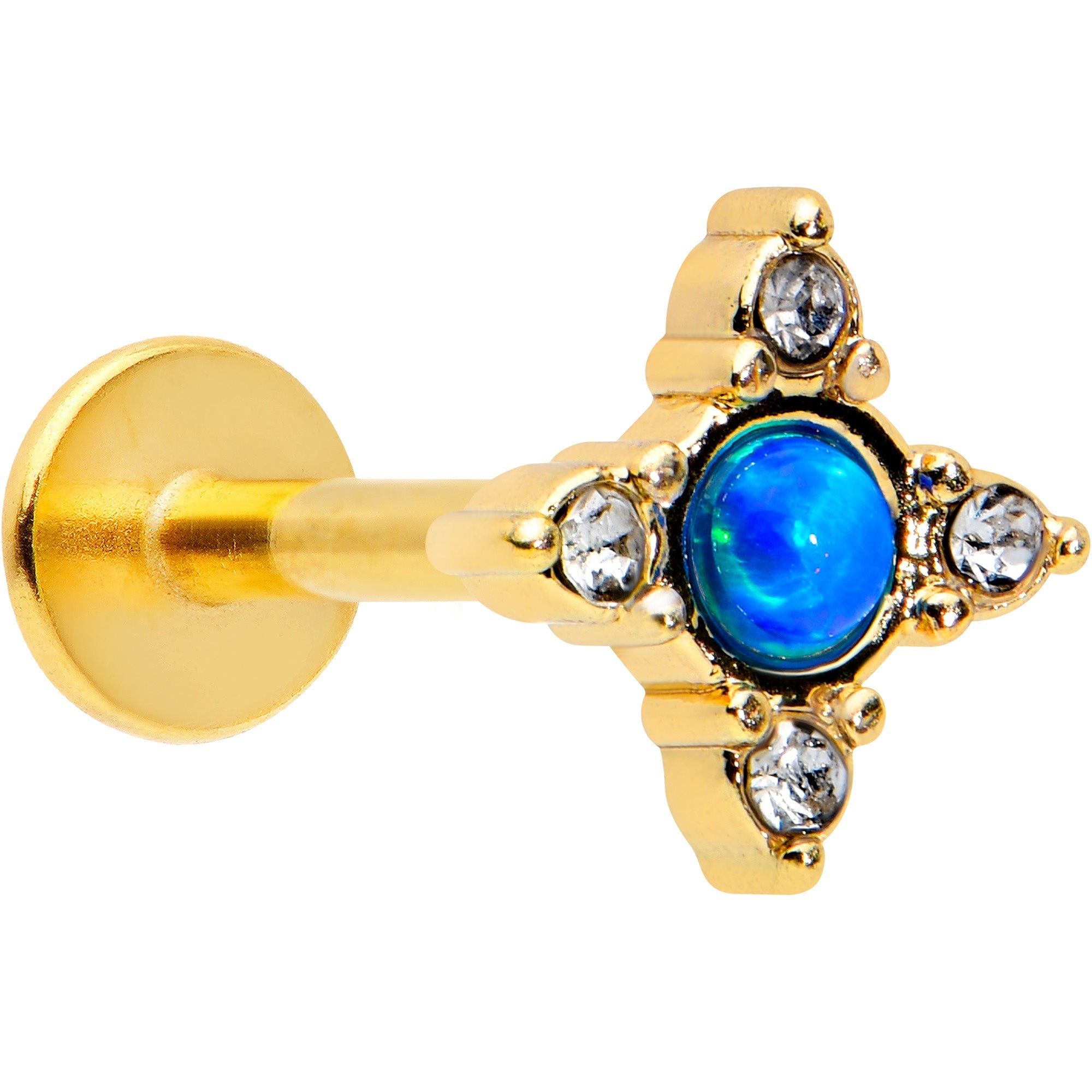 BodyCandy 16G 5/16 Blue Synthetic Opal Gold Hue Rhombus Labret Monroe Tragus — main product shot