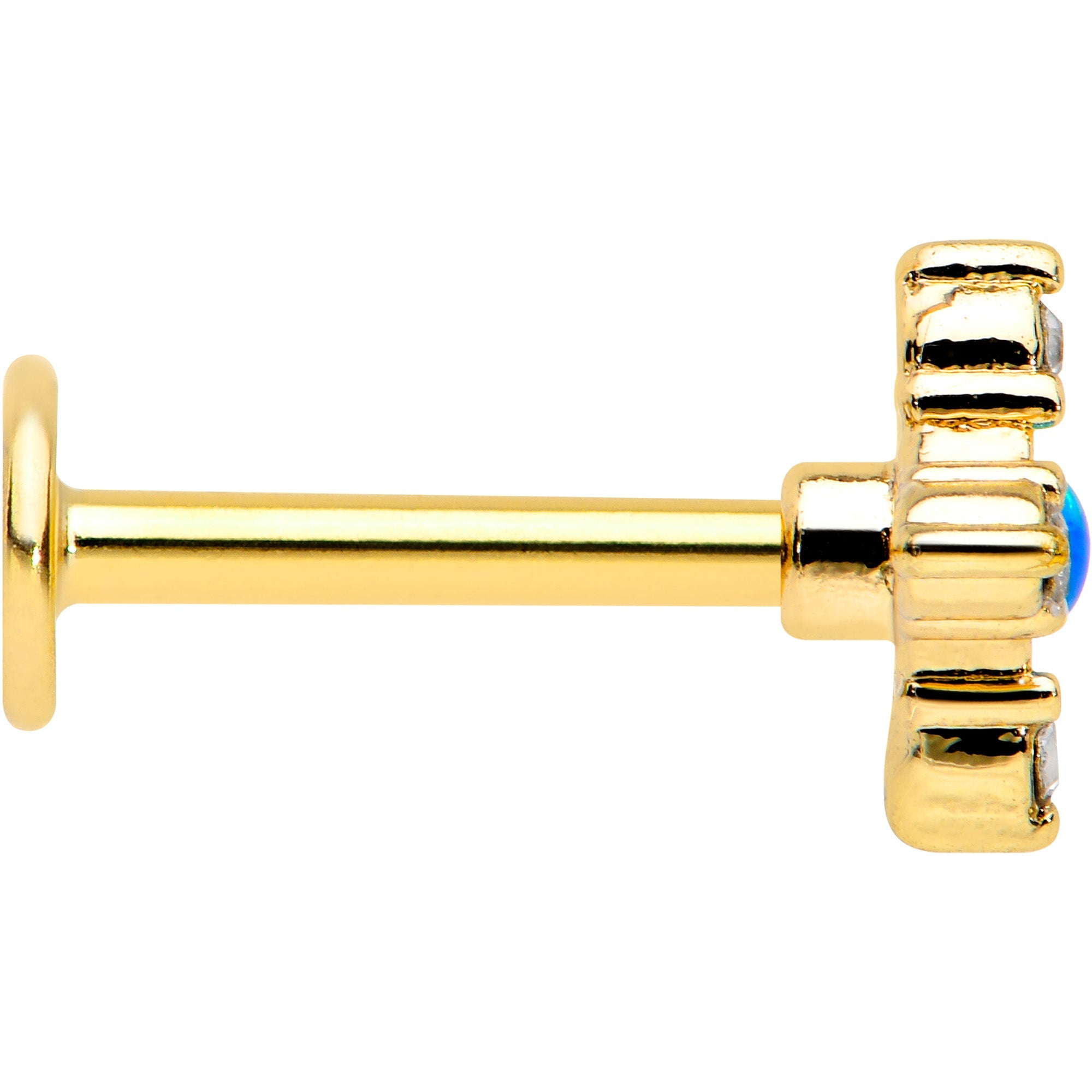 BodyCandy 16G 5/16 Blue Synthetic Opal Gold Hue Rhombus Labret Monroe Tragus — lifestyle context