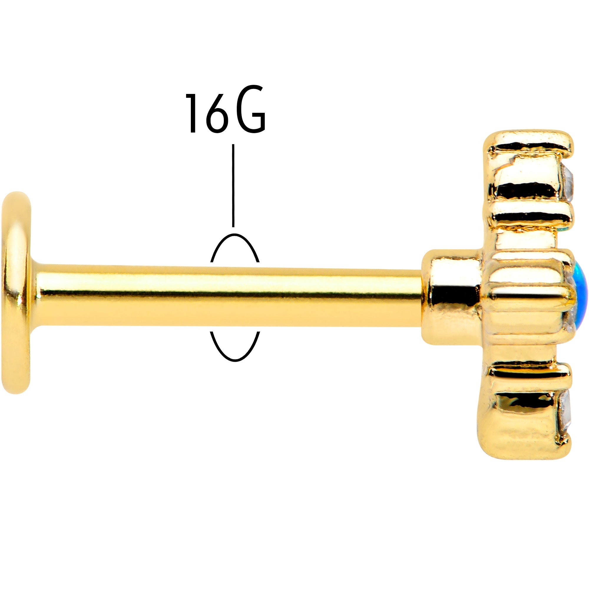 BodyCandy 16G 5/16 Blue Synthetic Opal Gold Hue Rhombus Labret Monroe Tragus — back view