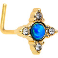 BodyCandy 20G 1/4 Blue Synthetic Opal Gold Hue Rhombus L Shape Nose Ring — main product shot