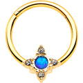 BodyCandy 16G 3/8 Blue Synthetic Opal Gold Hue Rhombus Hinged Segment Ring — main product shot