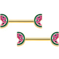 BodyCandy 14G 9/16 Gold Tone Watermelon Bite Barbell Nipple Ring Set — main product shot