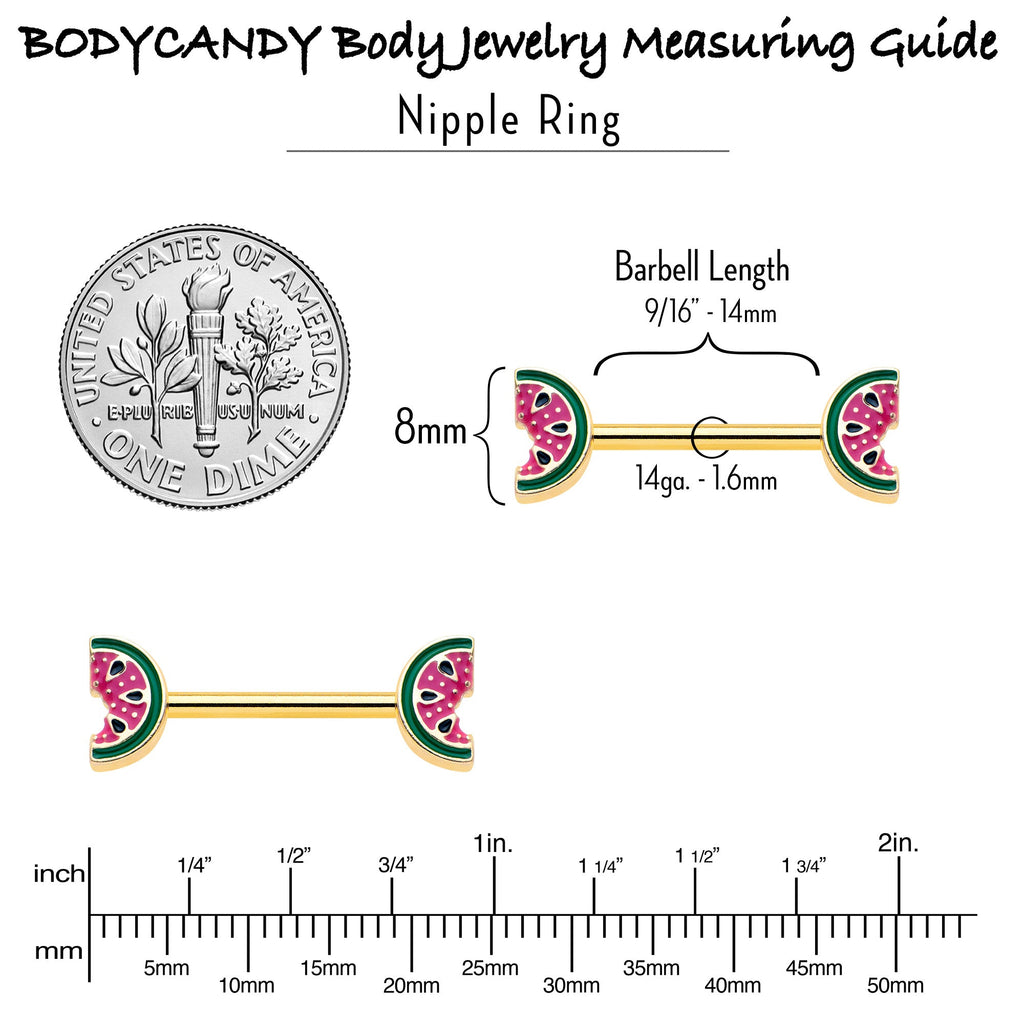 BodyCandy 14G 9/16 Gold Tone Watermelon Bite Barbell Nipple Ring Set — alternative angle