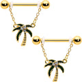 BodyCandy 14G 9/16 Clear Gem Gold Hue Palm Tree Style Dangle Nipple Ring Set — main product shot
