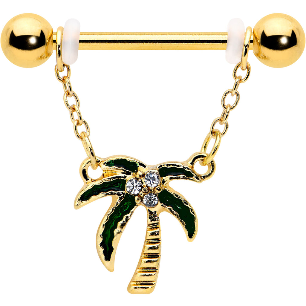 BodyCandy 14G 9/16 Clear Gem Gold Hue Palm Tree Style Dangle Nipple Ring Set — size reference