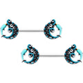 BodyCandy 14G 9/16 Leaping Blue Dolphin Barbell Nipple Ring Set — main product shot