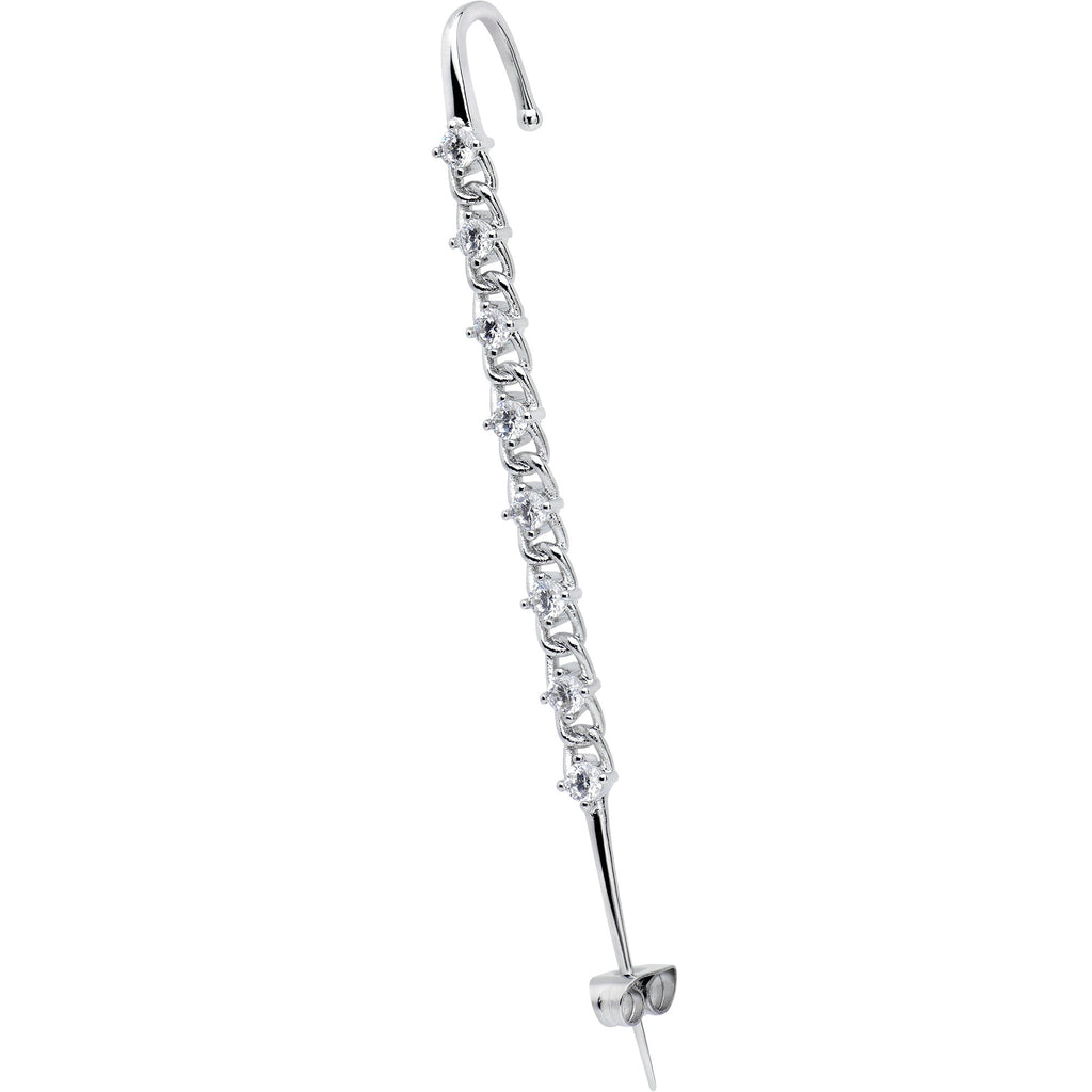 BodyCandy Clear CZ Gem Links Ear Cuff Bar Earring — detail close-up