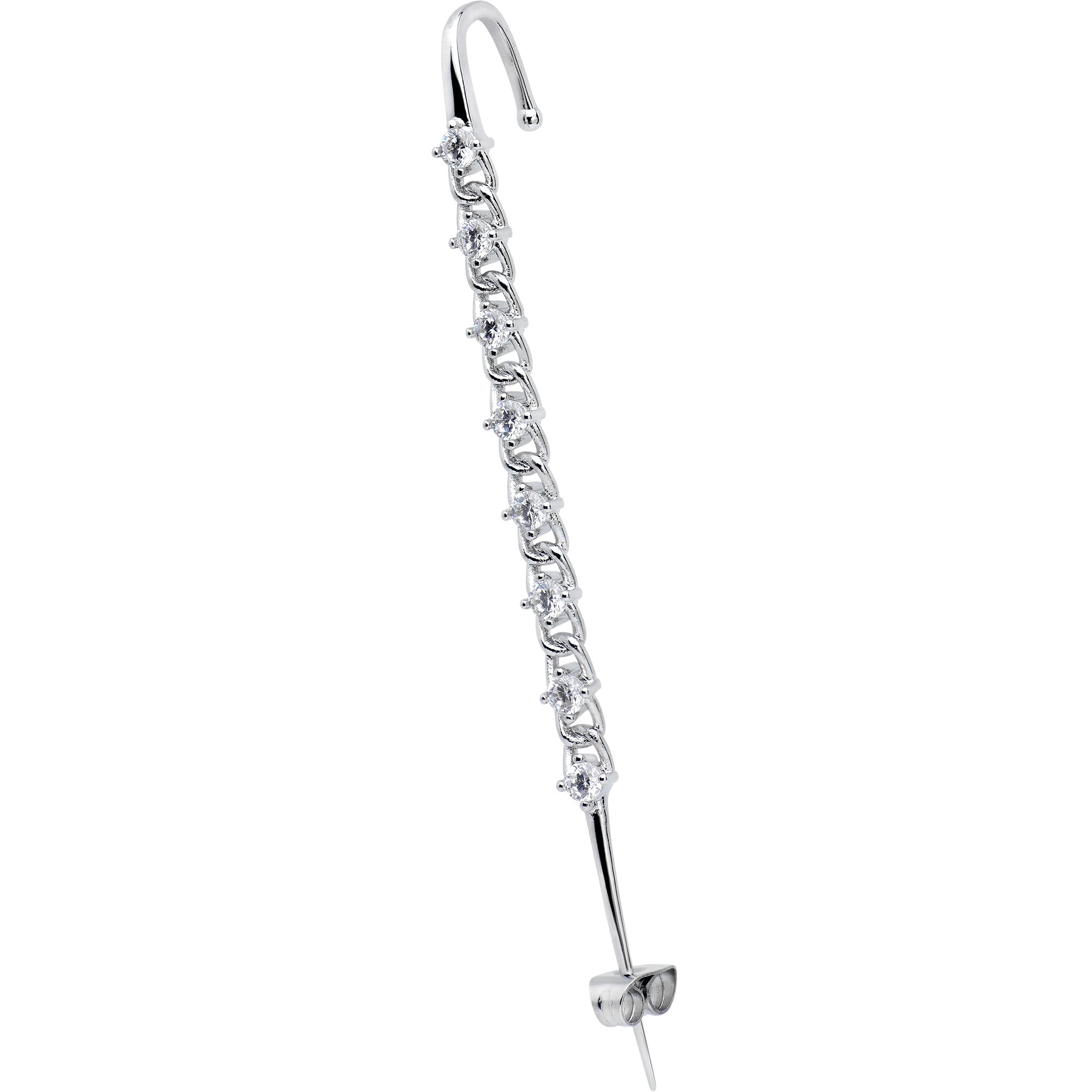 BodyCandy Clear CZ Gem Links Ear Cuff Bar Earring — detail close-up